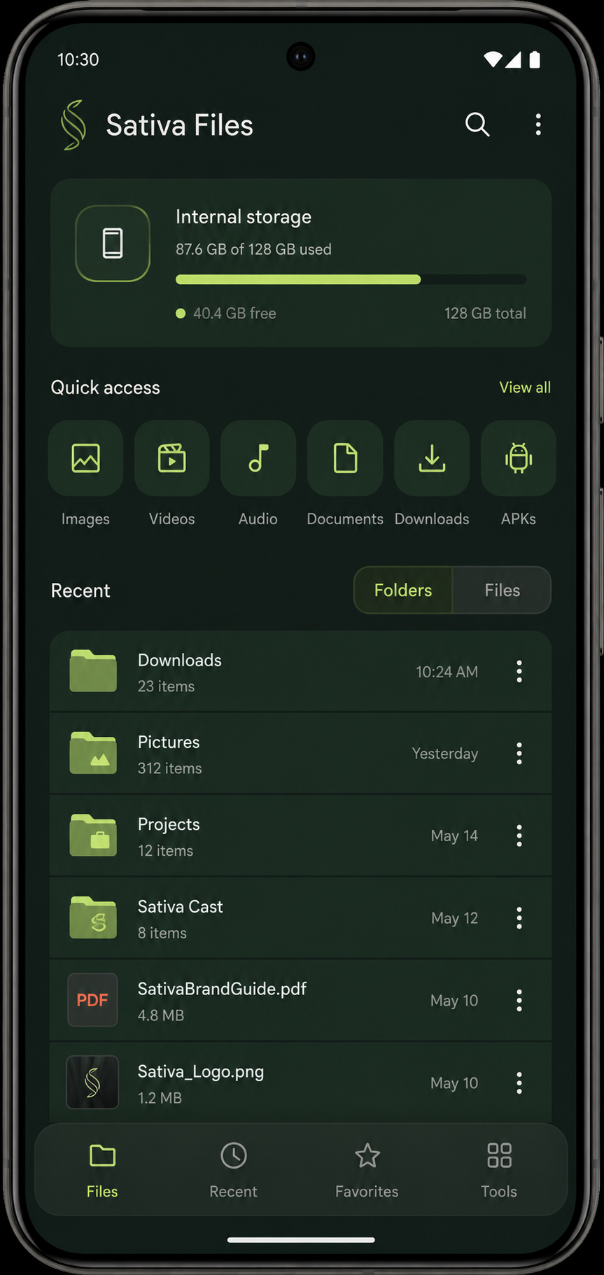 Sativa Files file manager screen